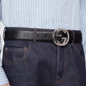 Gucci Monogram Belt with Interlocking G Buckle | 100% Authentic Sz 105